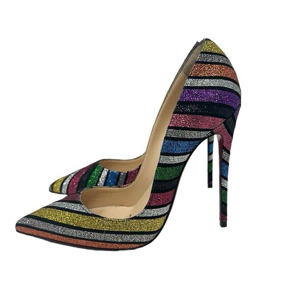 Christian Louboutin So Kate Suede Rainbow Stripy Glitter Pumps Size 37 - Picture 1 of 8